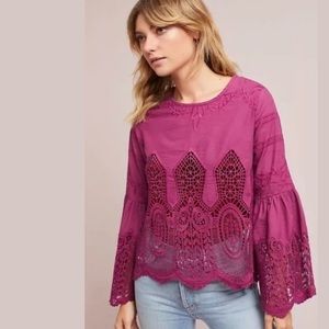 Anthropologie Chloe Oliver Bell-Sleeve Lace Blouse
